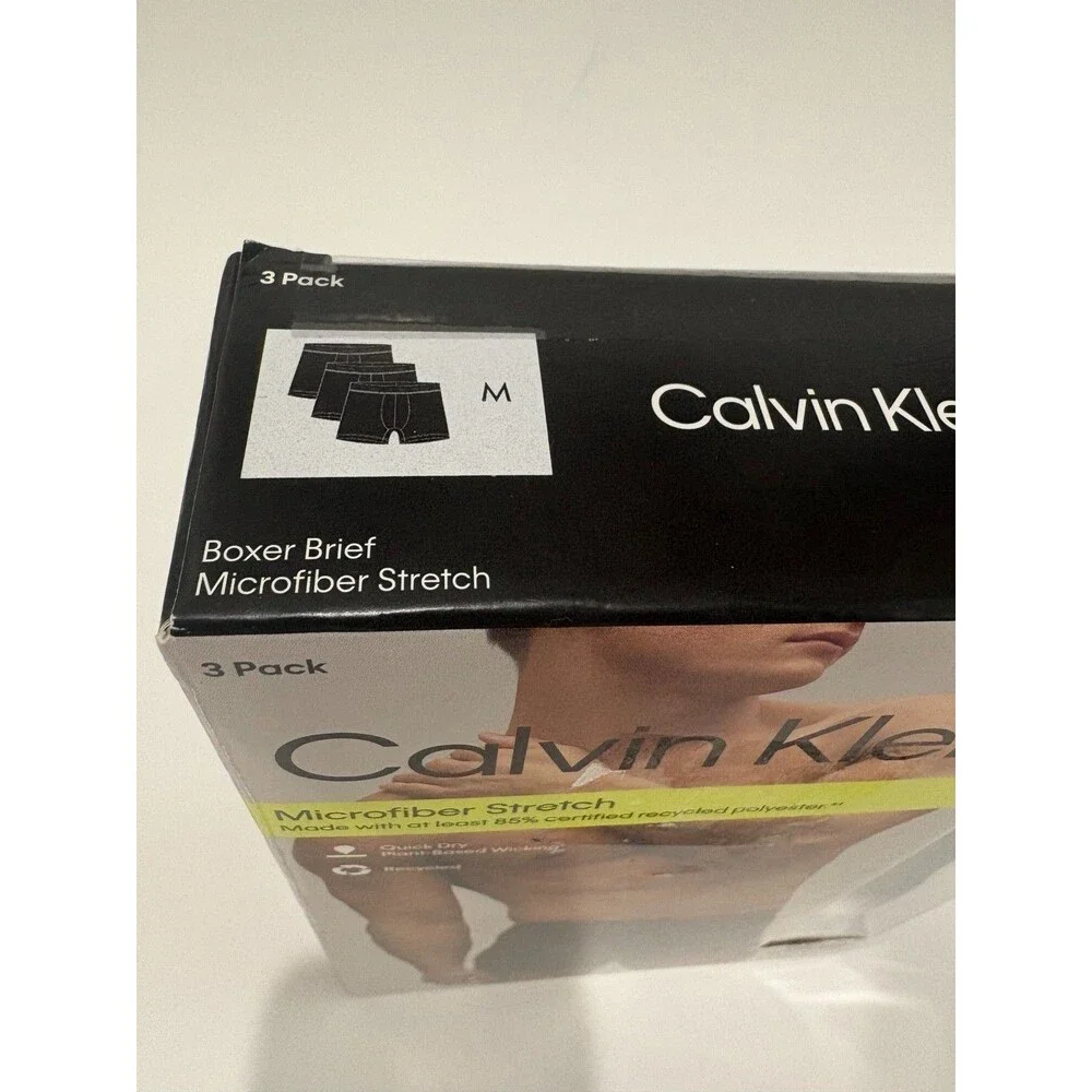 Calvin Klein Microfiber Stretch Boxer Briefs 3 Pack Men's M Black Recycled NIB